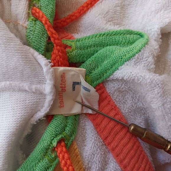 Girls 7 Vintage Terrycloth Hooded Top Striped Lace-Up Front Teamettes 1980's USA - Picture 3 of 5